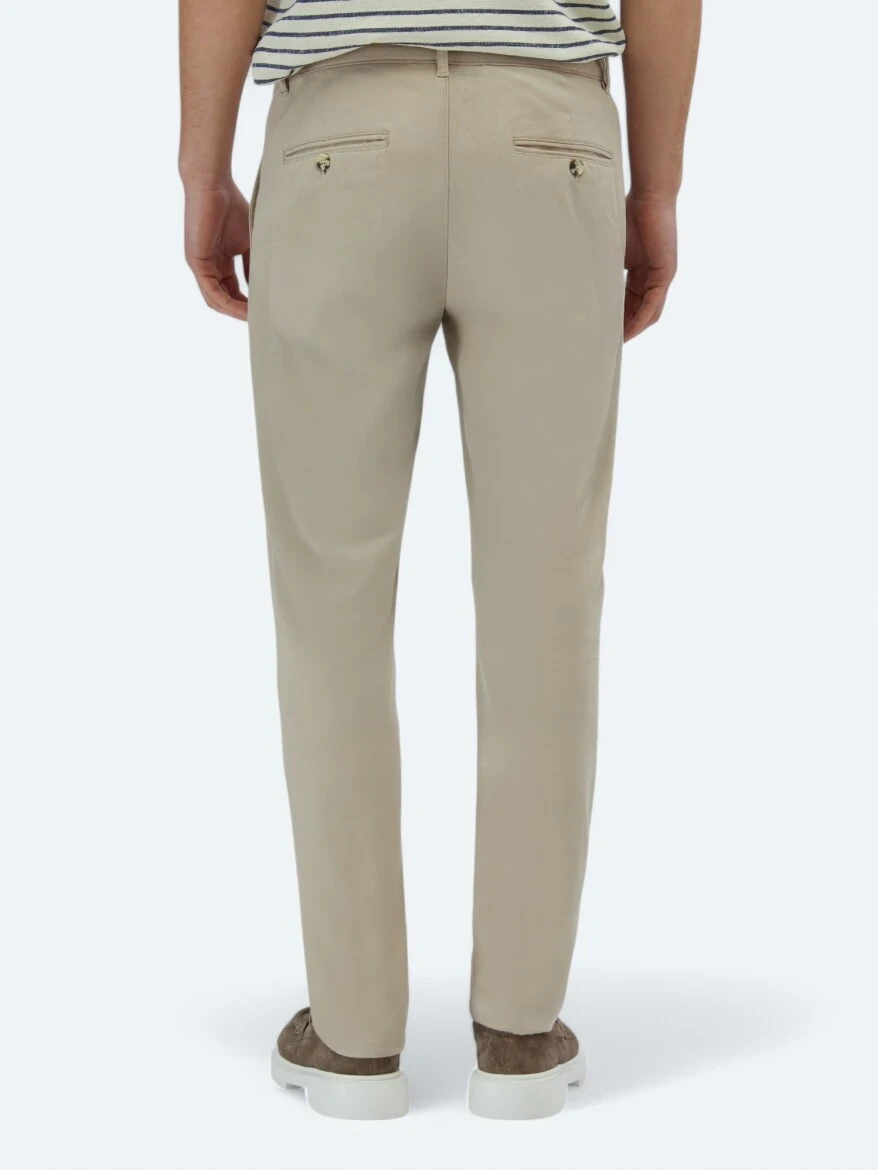 Bej Düz Dokuma Regular Fit Casual Pamuk Karışımlı Pantolon - 5