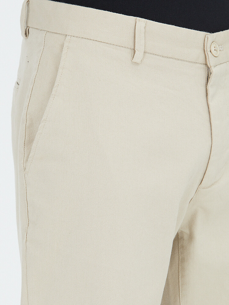 Bej Düz Dokuma Regular Fit Casual Pamuk Karışımlı Pantolon - 3