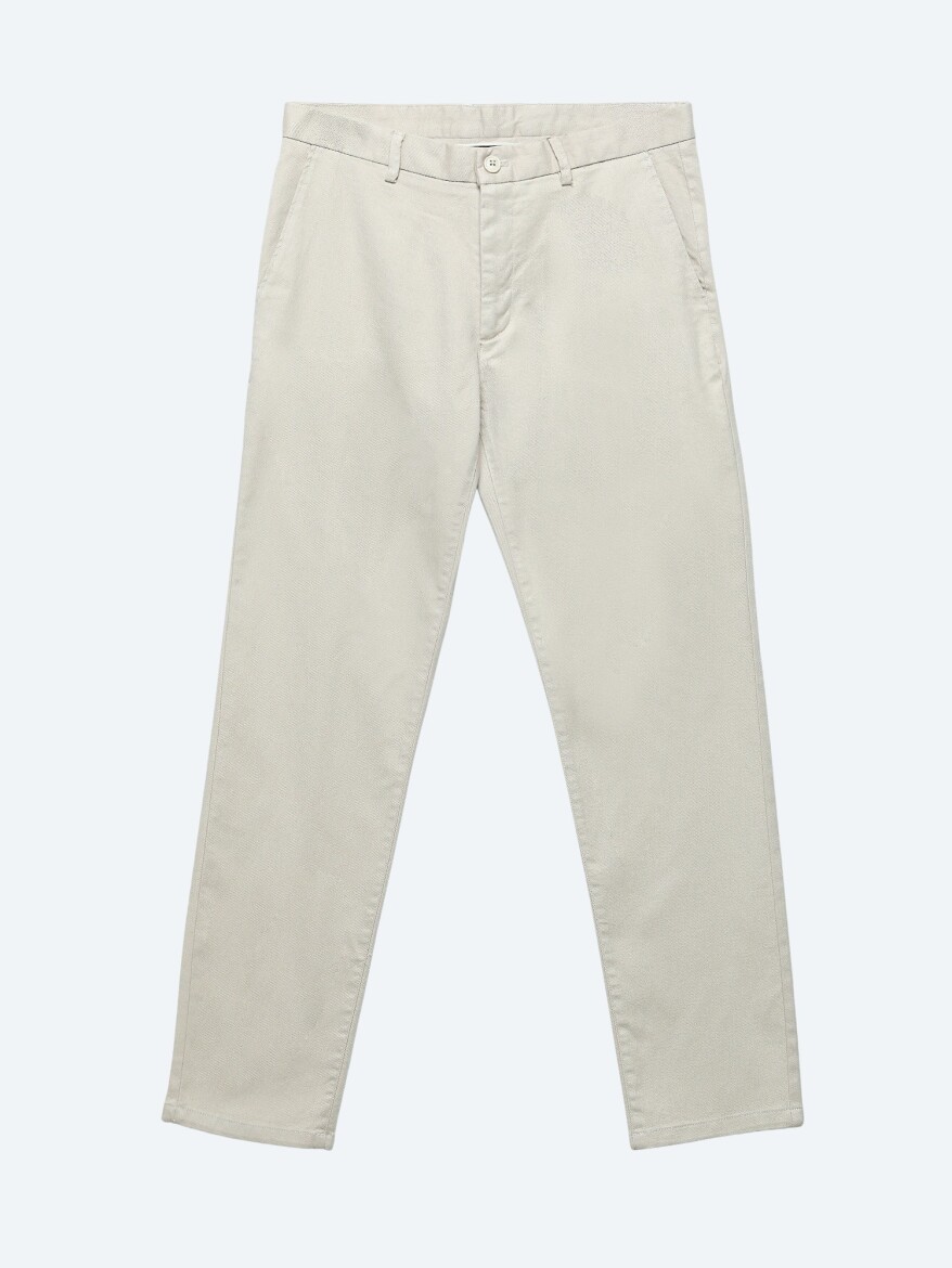 Bej Düz Dokuma Regular Fit Casual Pamuk Karışımlı Pantolon - 5