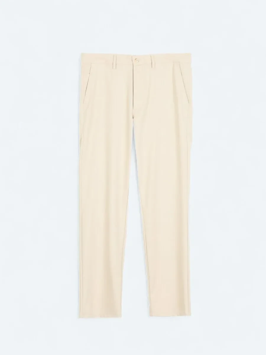 Bej Düz Dokuma Regular Fit Casual Pantolon - 1