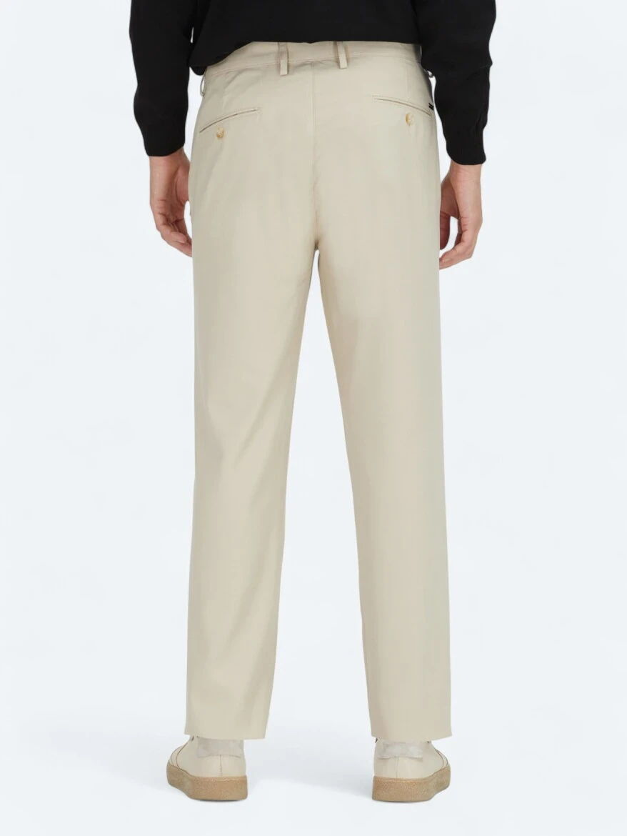 Bej Düz Dokuma Regular Fit Casual Pantolon 