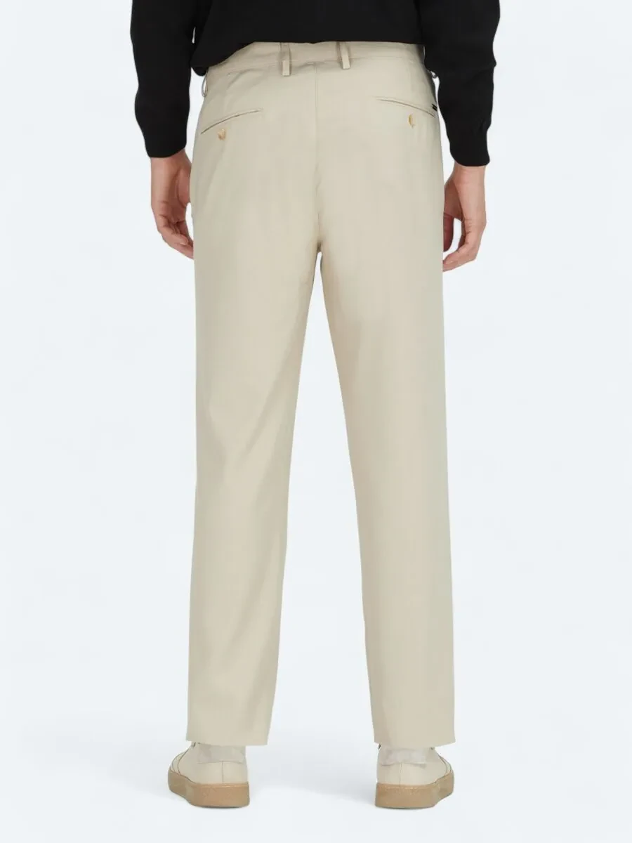 Bej Düz Dokuma Regular Fit Casual Pantolon - 4
