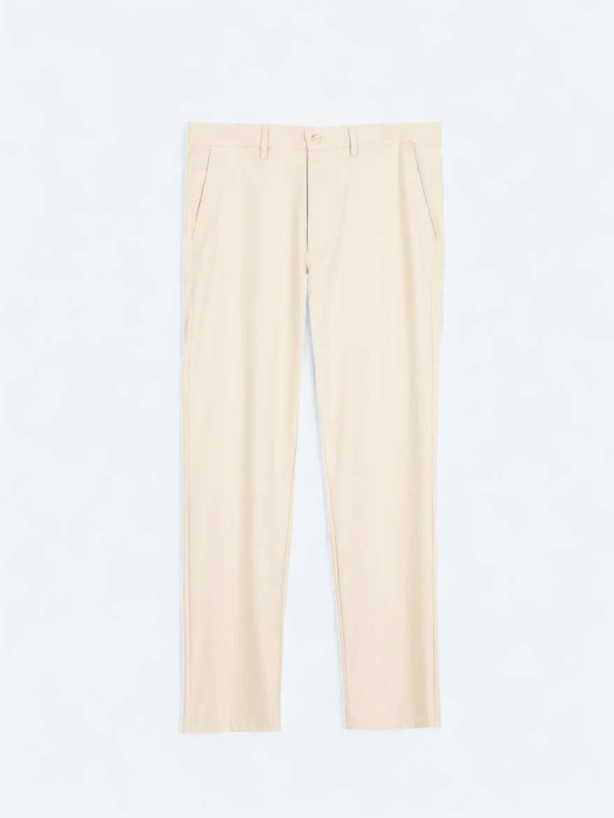 Bej Düz Dokuma Regular Fit Casual Pantolon - 5