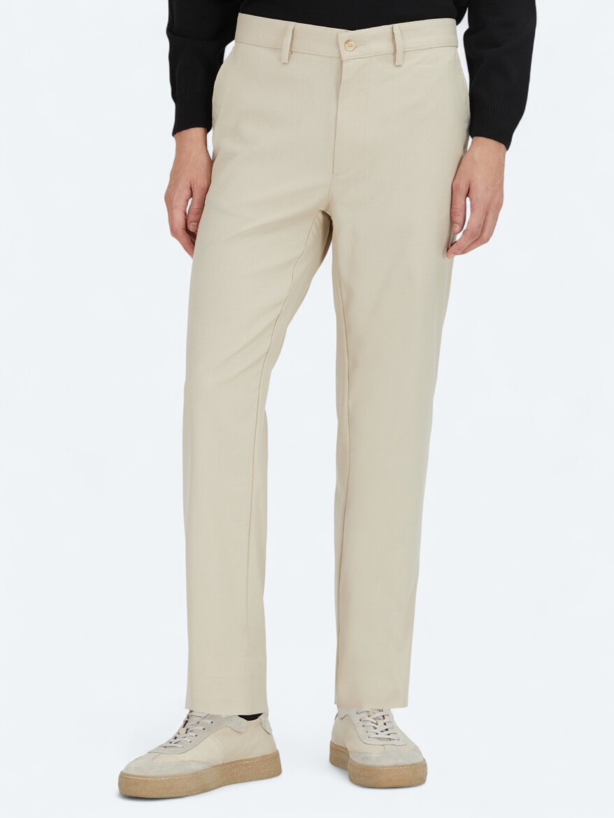 Bej Düz Dokuma Regular Fit Casual Pantolon - 2