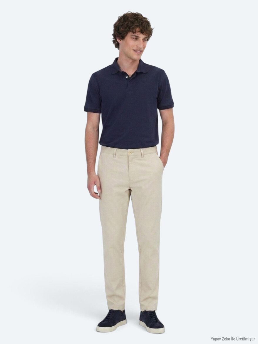 Bej Düz Dokuma Regular Fit Casual Pantolon 