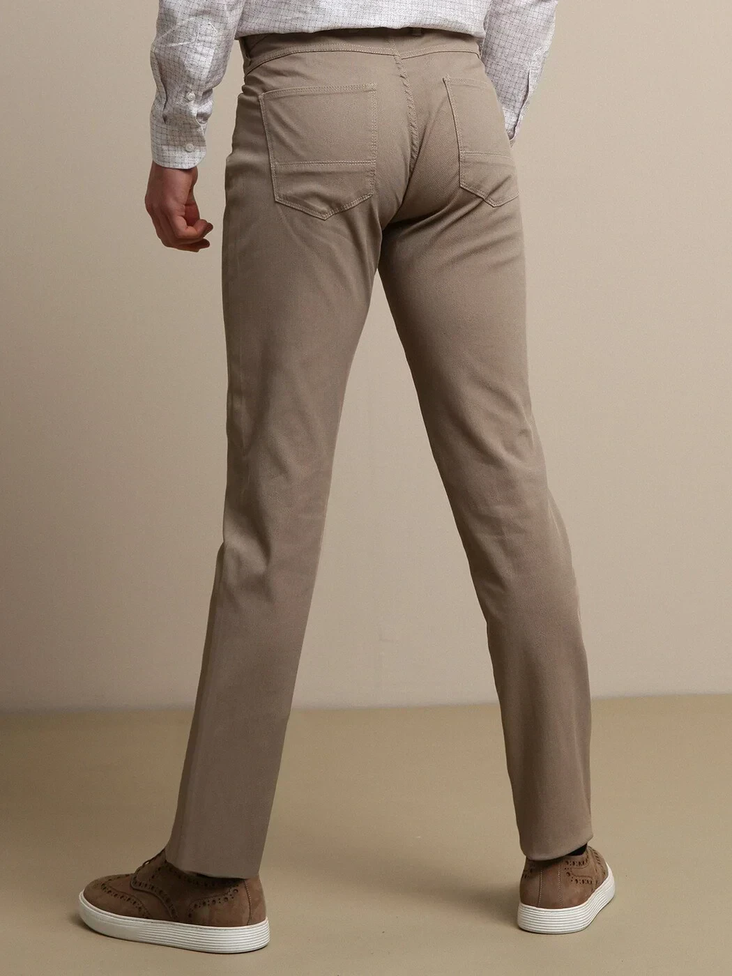 Bej Düz Dokuma Slim Fit Casual Pamuk Karışımlı Pantolon - 4