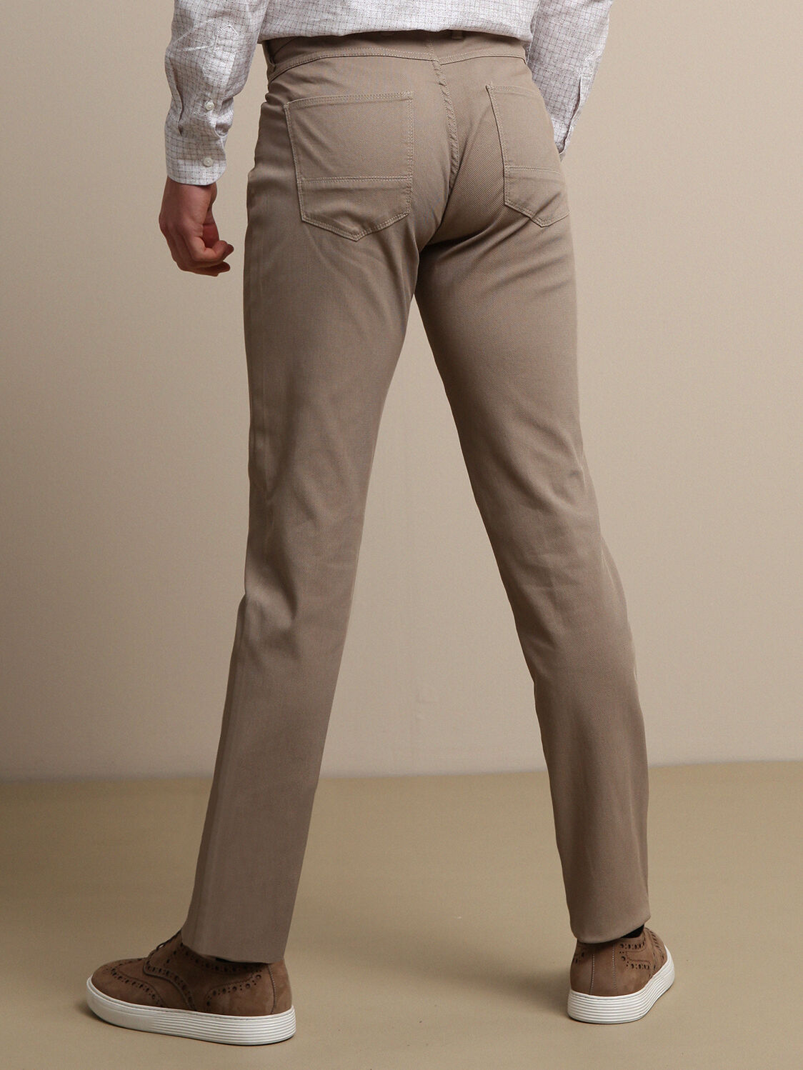 Bej Düz Dokuma Slim Fit Casual Pamuk Karışımlı Pantolon - 4