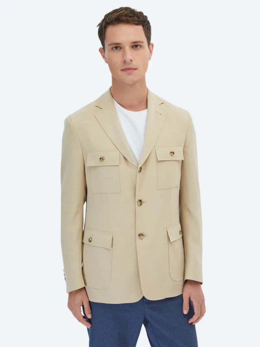 Bej Düz Modern Fit Ceket - 1