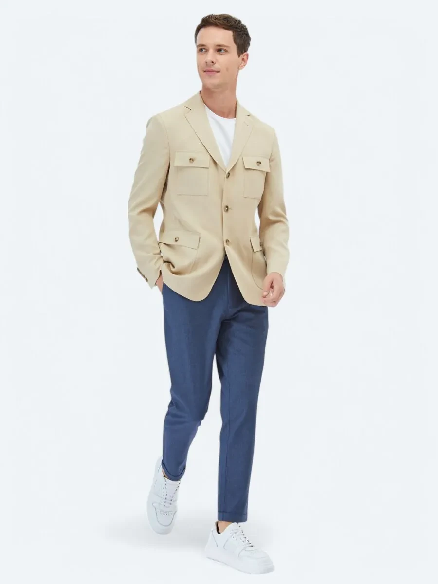 Bej Düz Modern Fit Ceket - 2