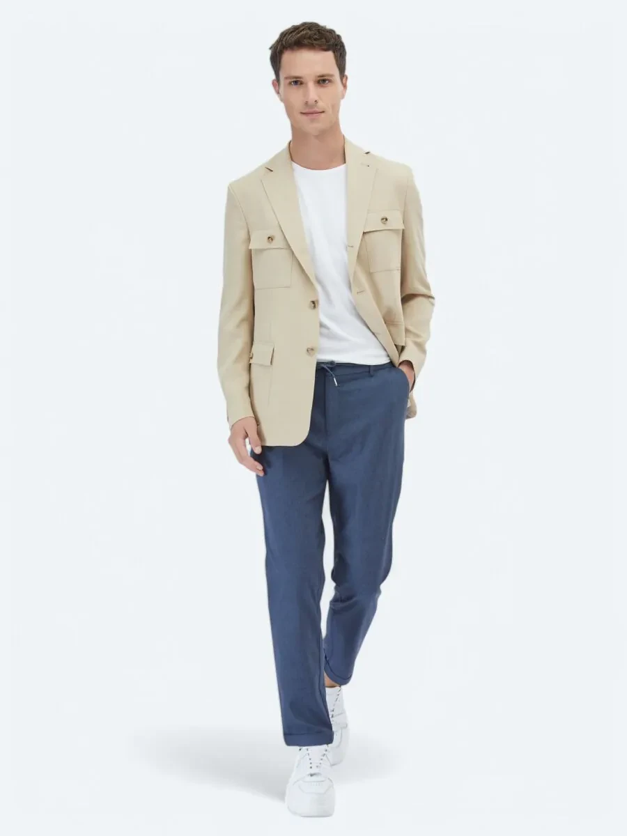 Bej Düz Modern Fit Ceket - 6