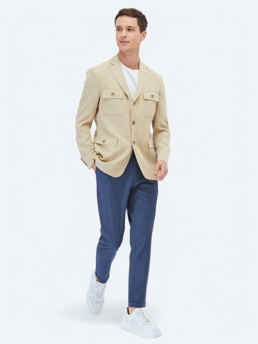Bej Düz Modern Fit Ceket - 2