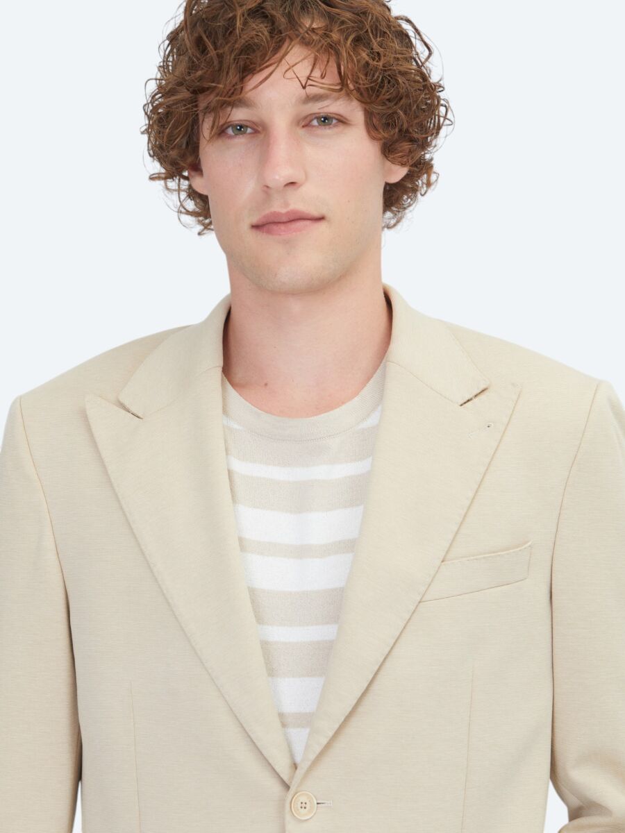 Bej Düz Modern Fit Pamuk Karışımlı Örme Ceket - 3