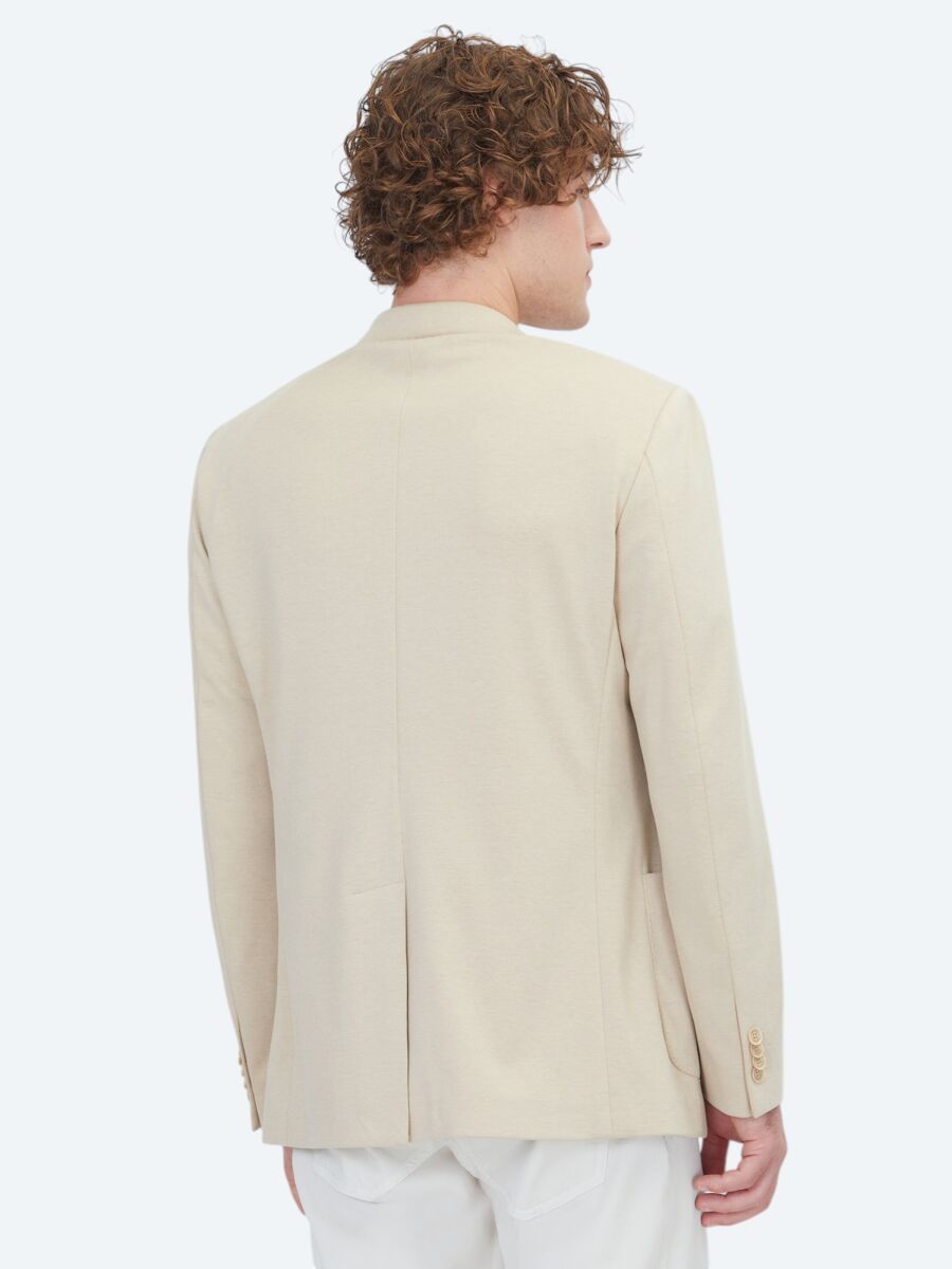 Bej Düz Modern Fit Pamuk Karışımlı Örme Ceket - 5