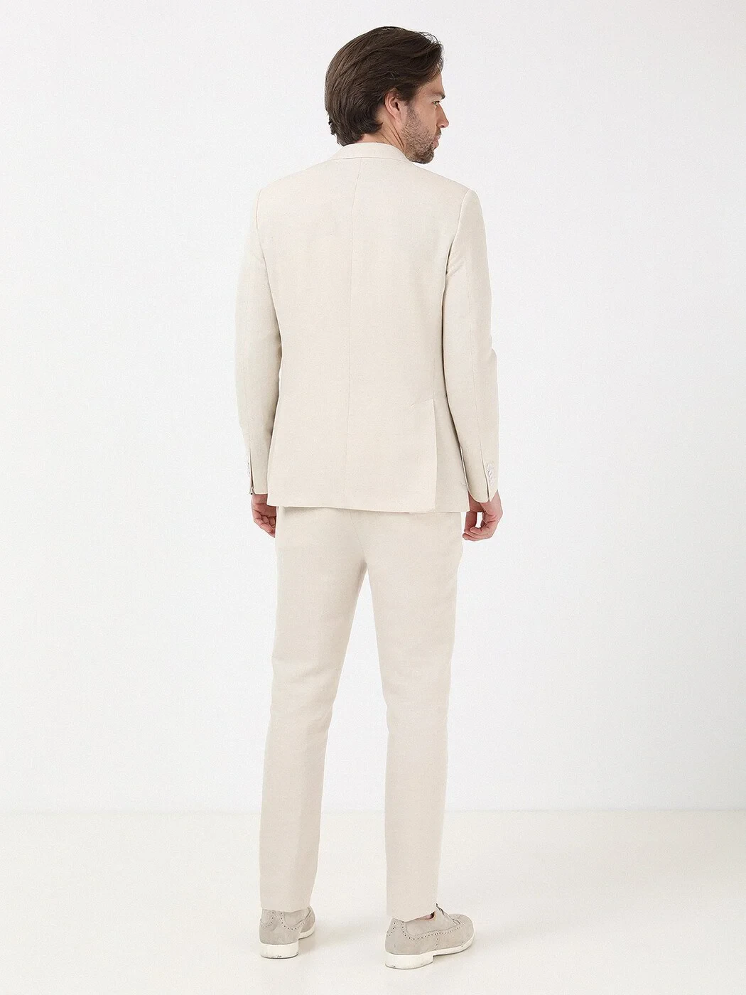 Bej Düz Modern Fit Pamuk Karışımlı Takım Elbise - 5