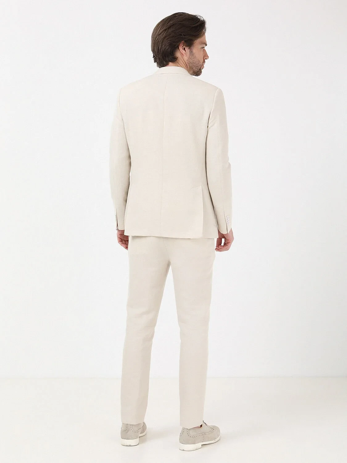 Bej Düz Modern Fit Pamuk Karışımlı Takım Elbise - 5