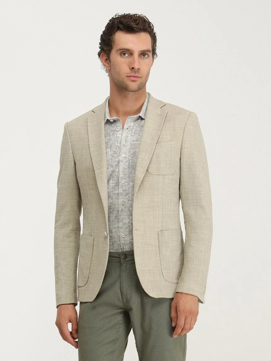 Bej Düz Modern Fit Takım Elbise - 4