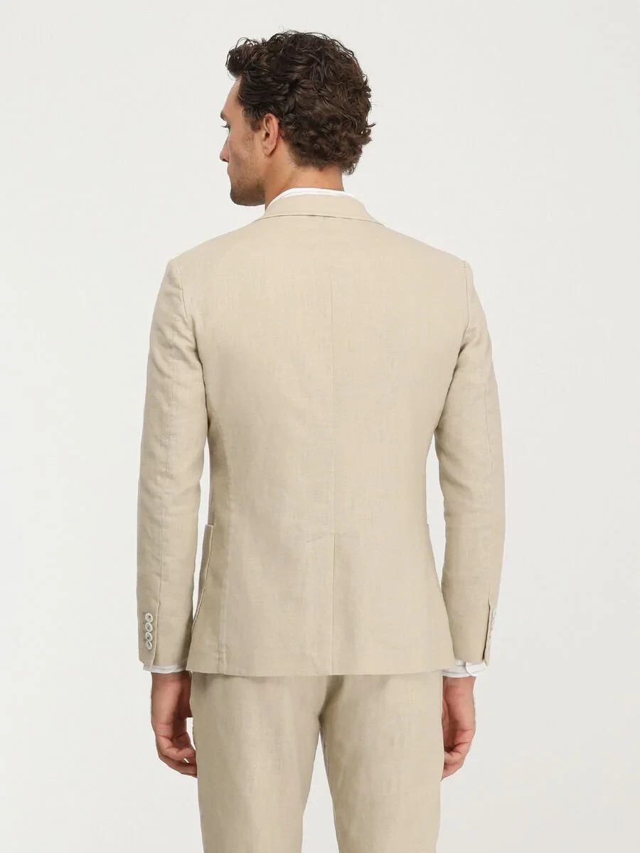 Bej Düz Modern Fit Takım Elbise - 8