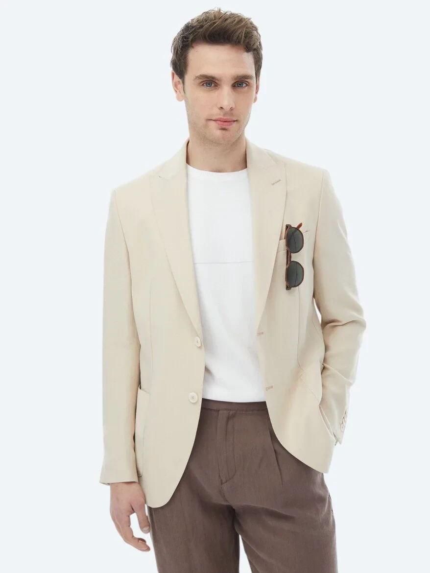 Bej Düz Modern Fit Takım Elbise - 6
