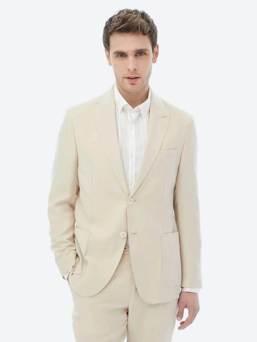 Bej Düz Modern Fit Takım Elbise - 7