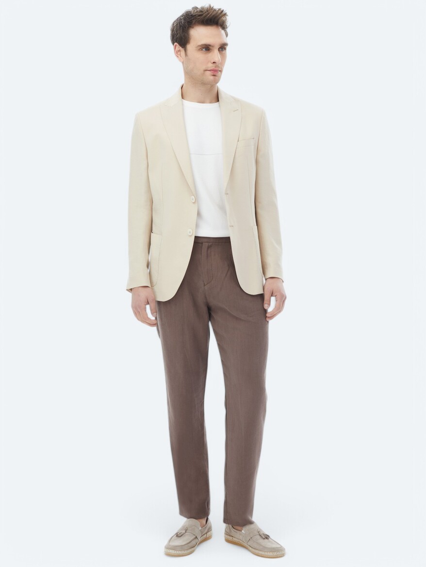 Bej Düz Modern Fit Takım Elbise - 4