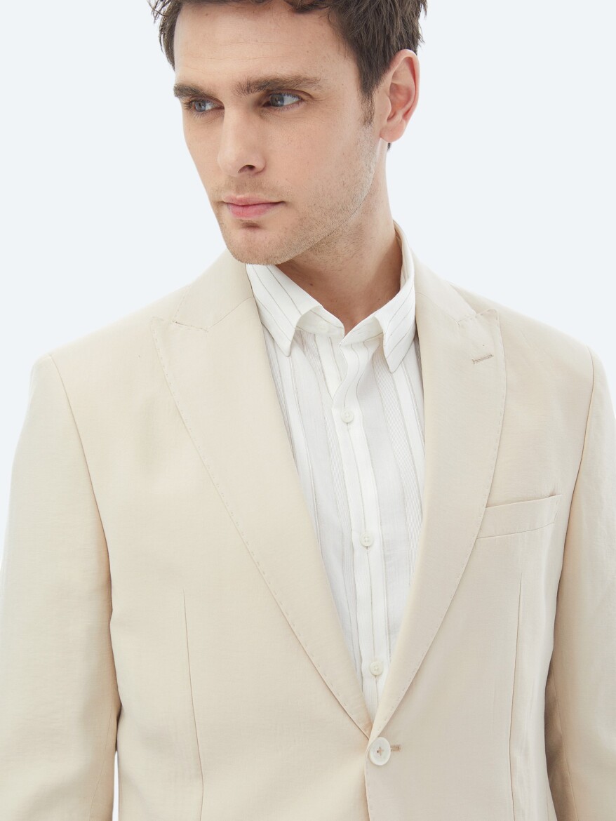 Bej Düz Modern Fit Takım Elbise - 5