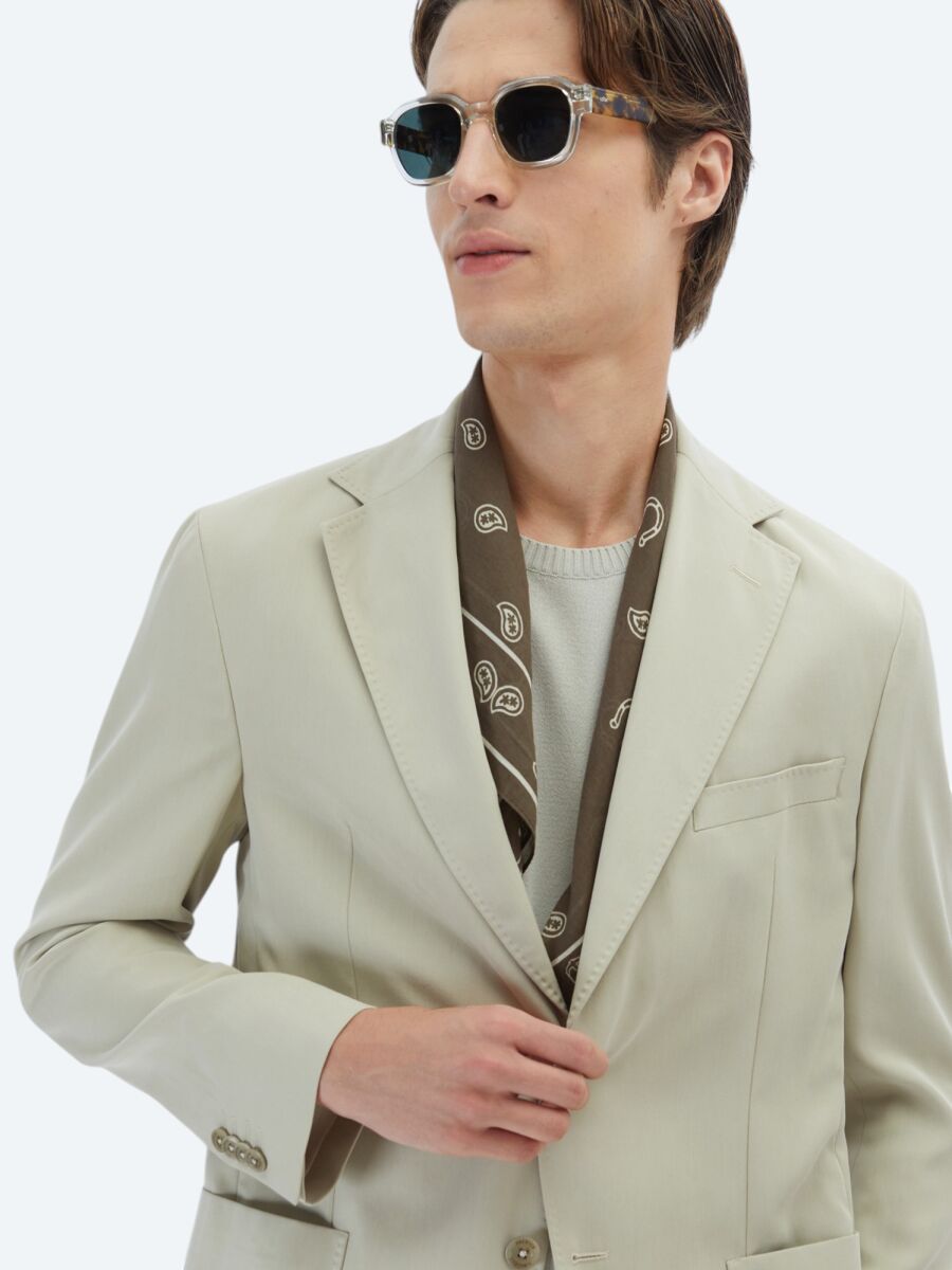 Bej Düz Modern Fit Takım Elbise - 5