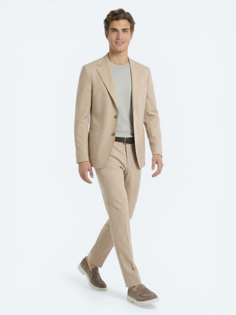 Bej Düz Modern Fit Takım Elbise - 1