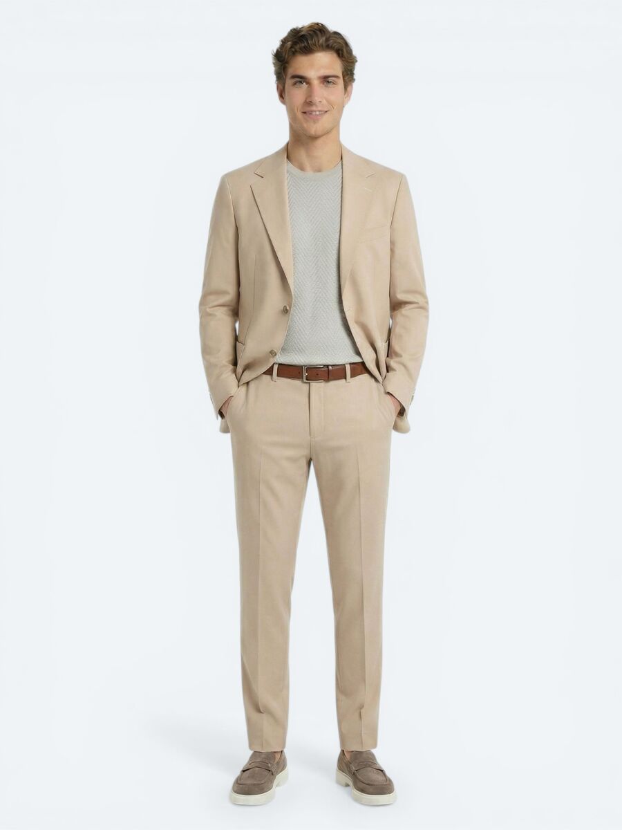 Bej Düz Modern Fit Takım Elbise - 2