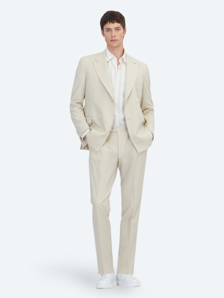 Bej Düz Modern Fit Takım Elbise - 2