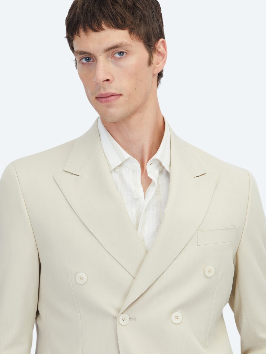 Bej Düz Modern Fit Takım Elbise - 3