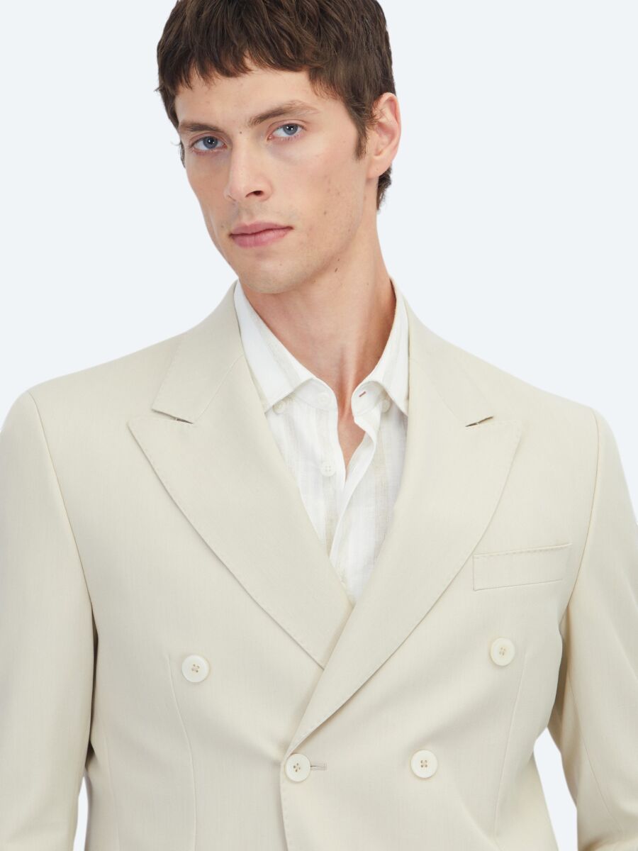 Bej Düz Modern Fit Takım Elbise - 3