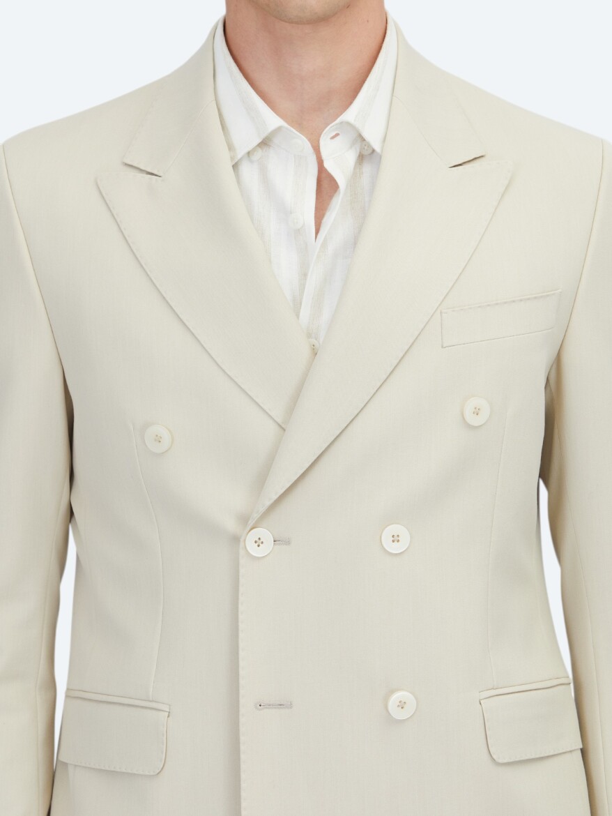 Bej Düz Modern Fit Takım Elbise - 4