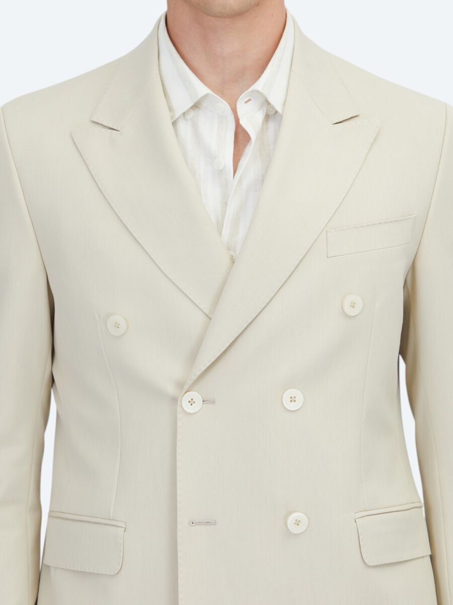 Bej Düz Modern Fit Takım Elbise - 4