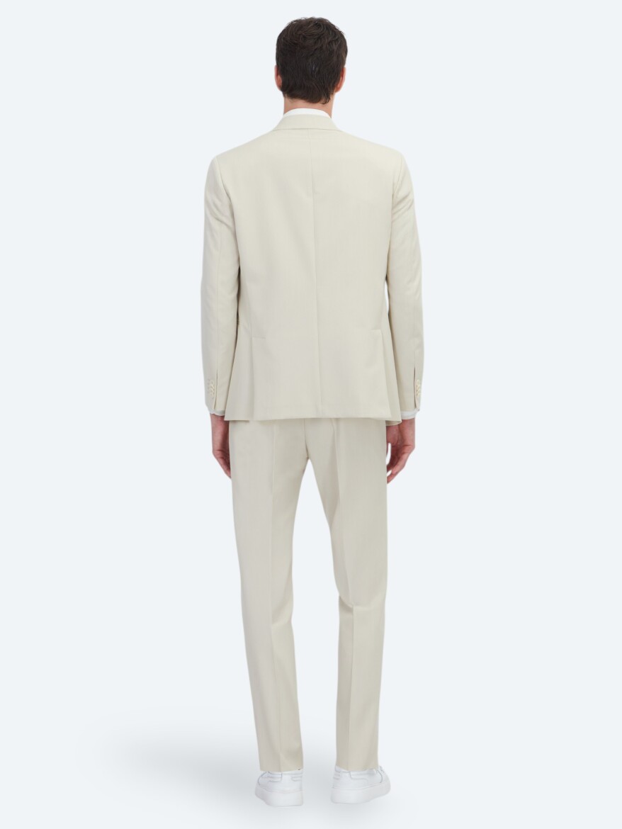 Bej Düz Modern Fit Takım Elbise - 5