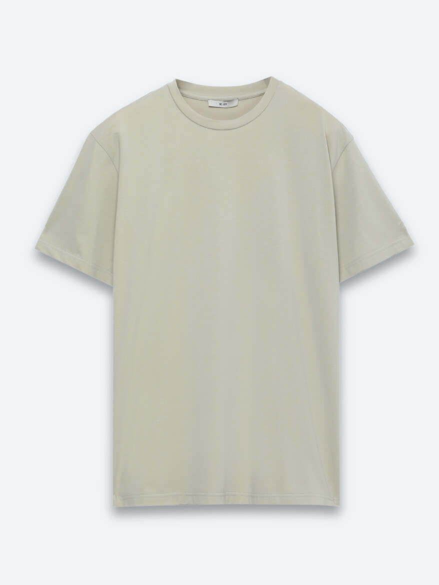 Bej Düz Pamuk Karışımlı T-Shirt - 6