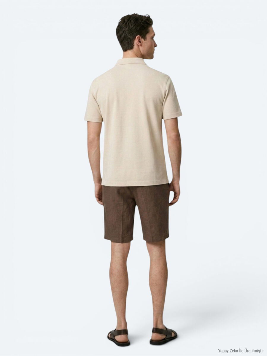 Bej Düz Pamuk Karışımlı T-Shirt - 5