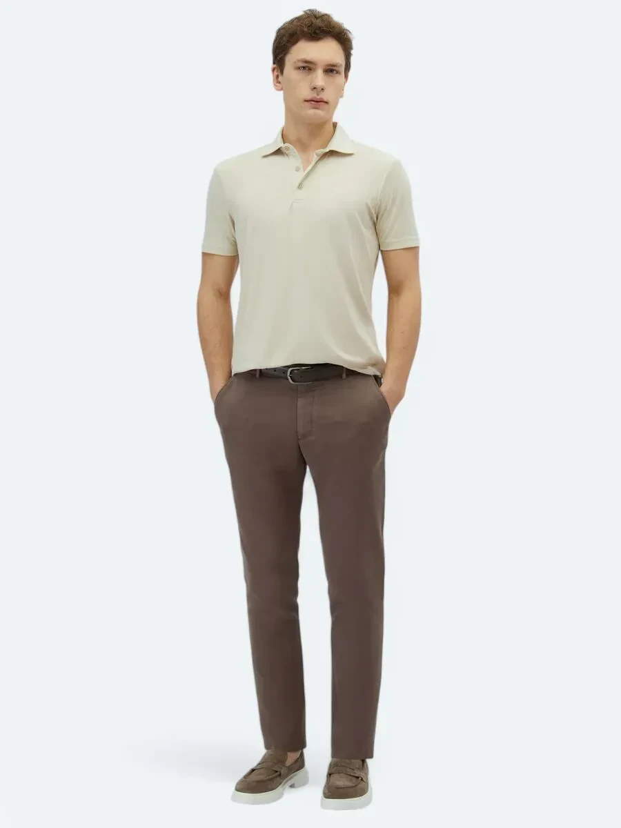 Bej Düz Polo Yaka T-Shirt - 2