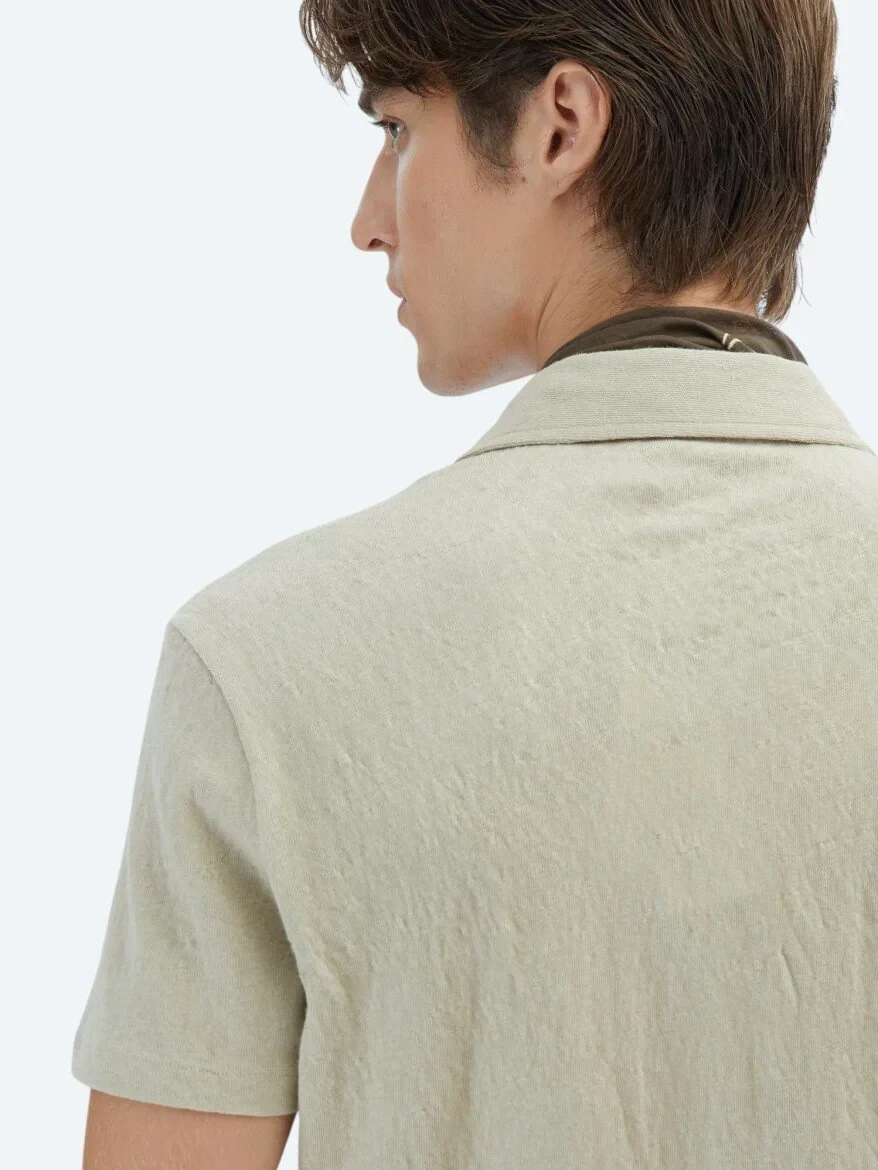 Bej Düz Regular Fit Casual Pamuk Karışımlı Gömlek - 6