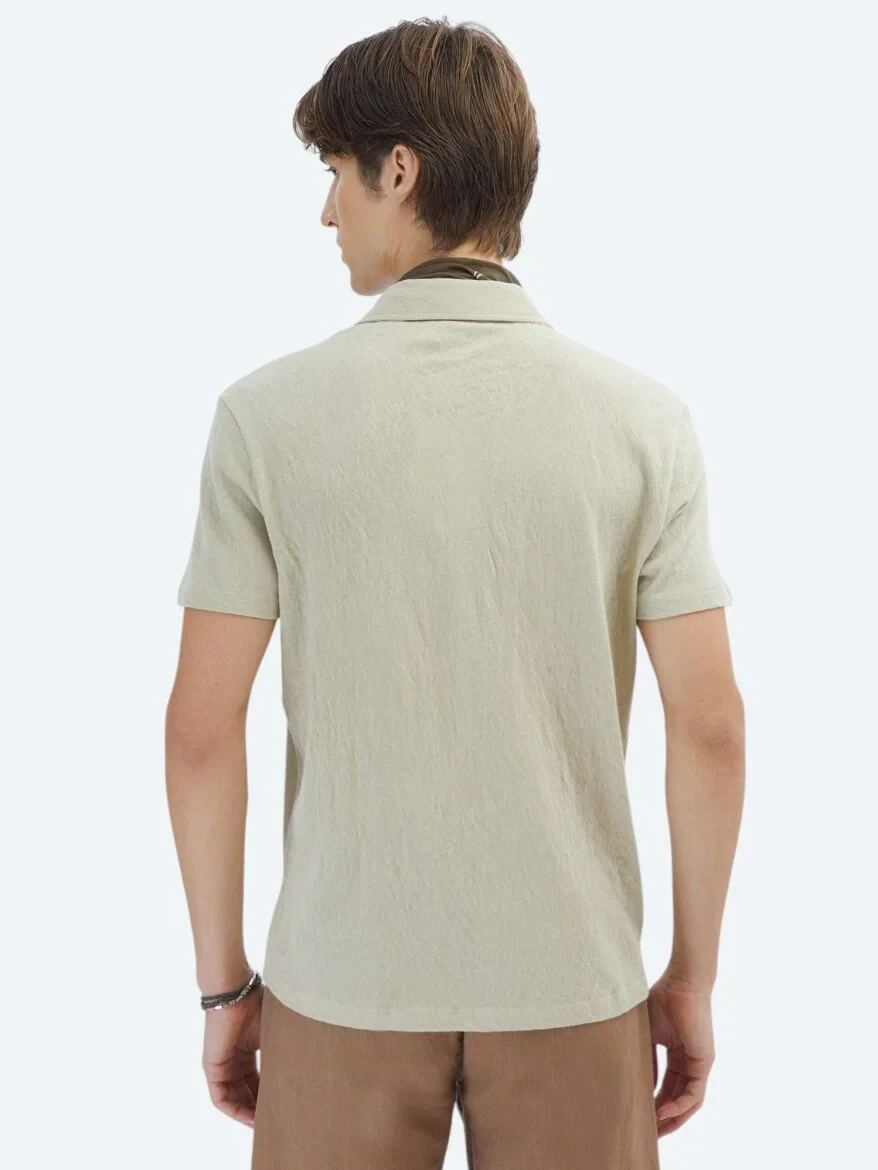 Bej Düz Regular Fit Casual Pamuk Karışımlı Gömlek - 7