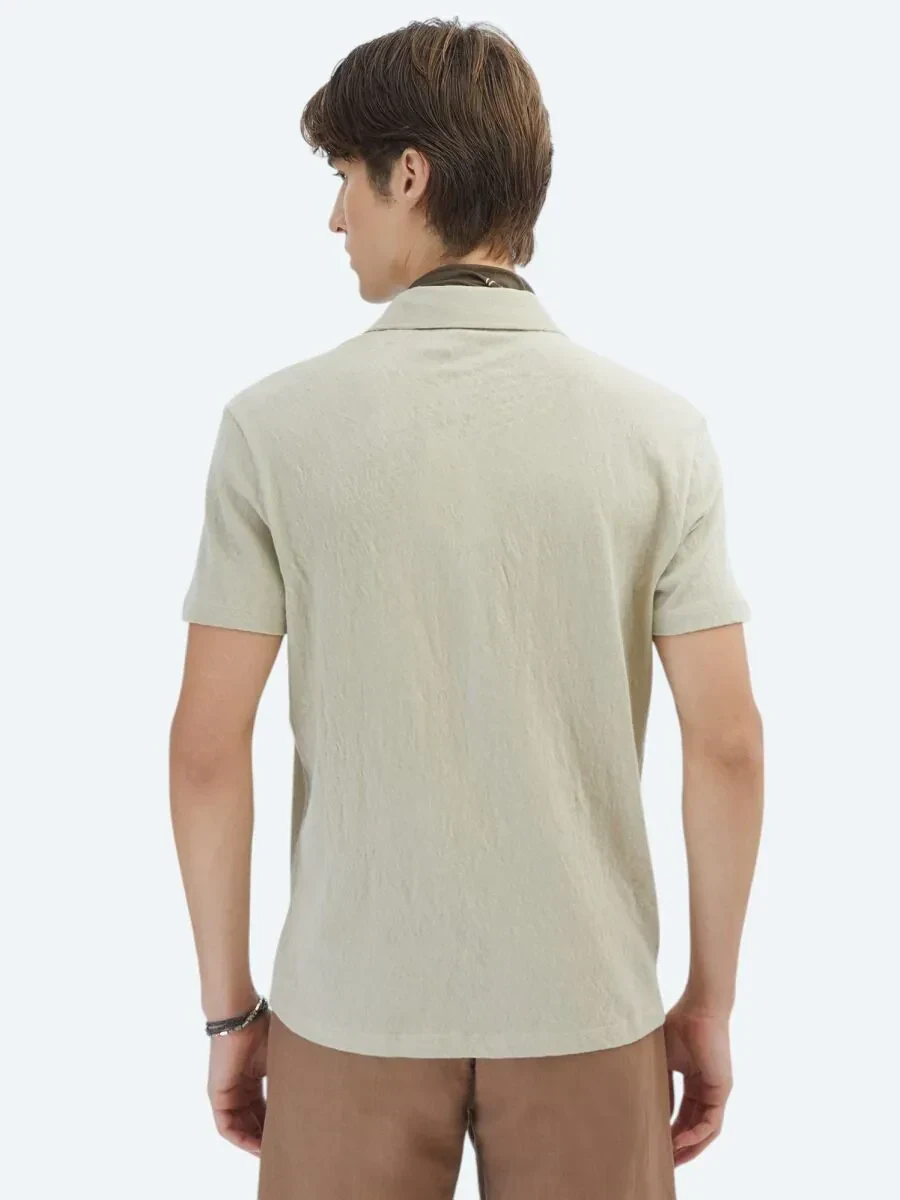 Bej Düz Regular Fit Casual Pamuk Karışımlı Gömlek - 7