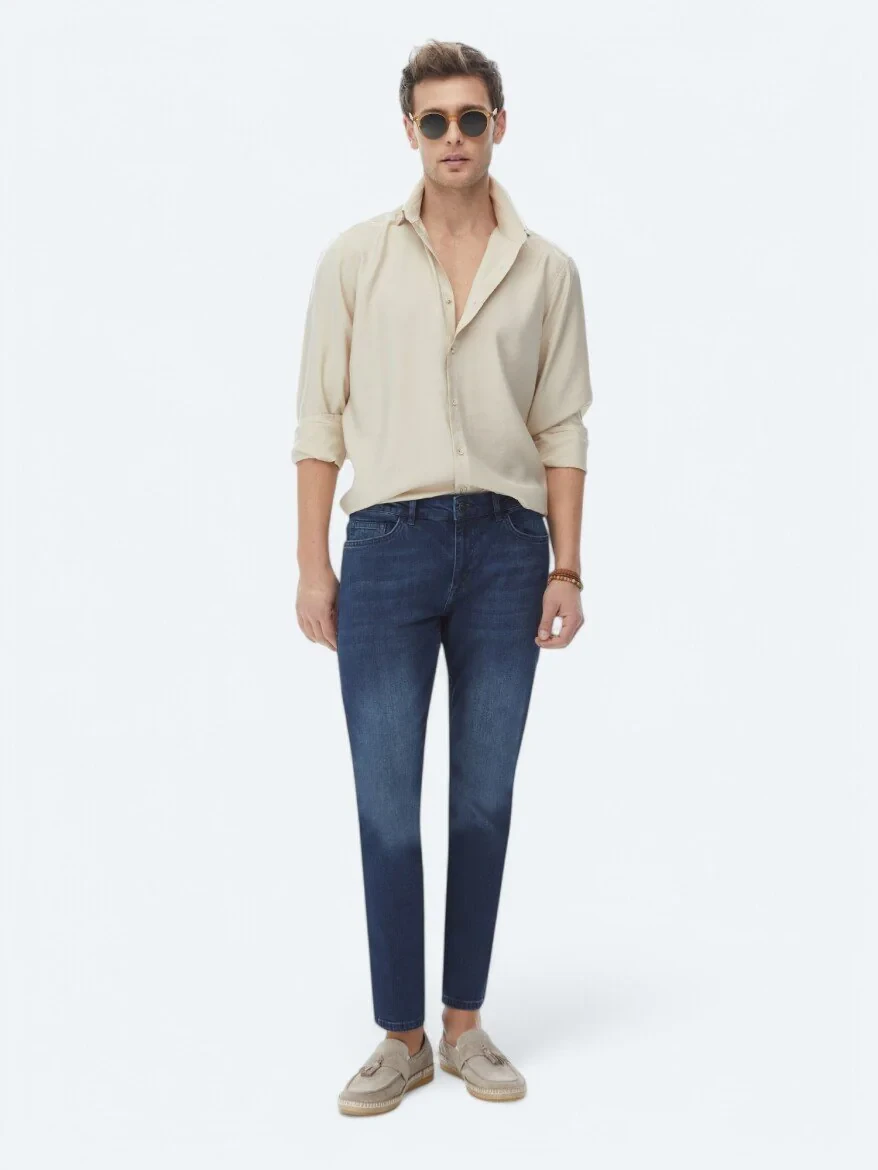 Bej Düz Regular Fit Dokuma Casual Gömlek - 3