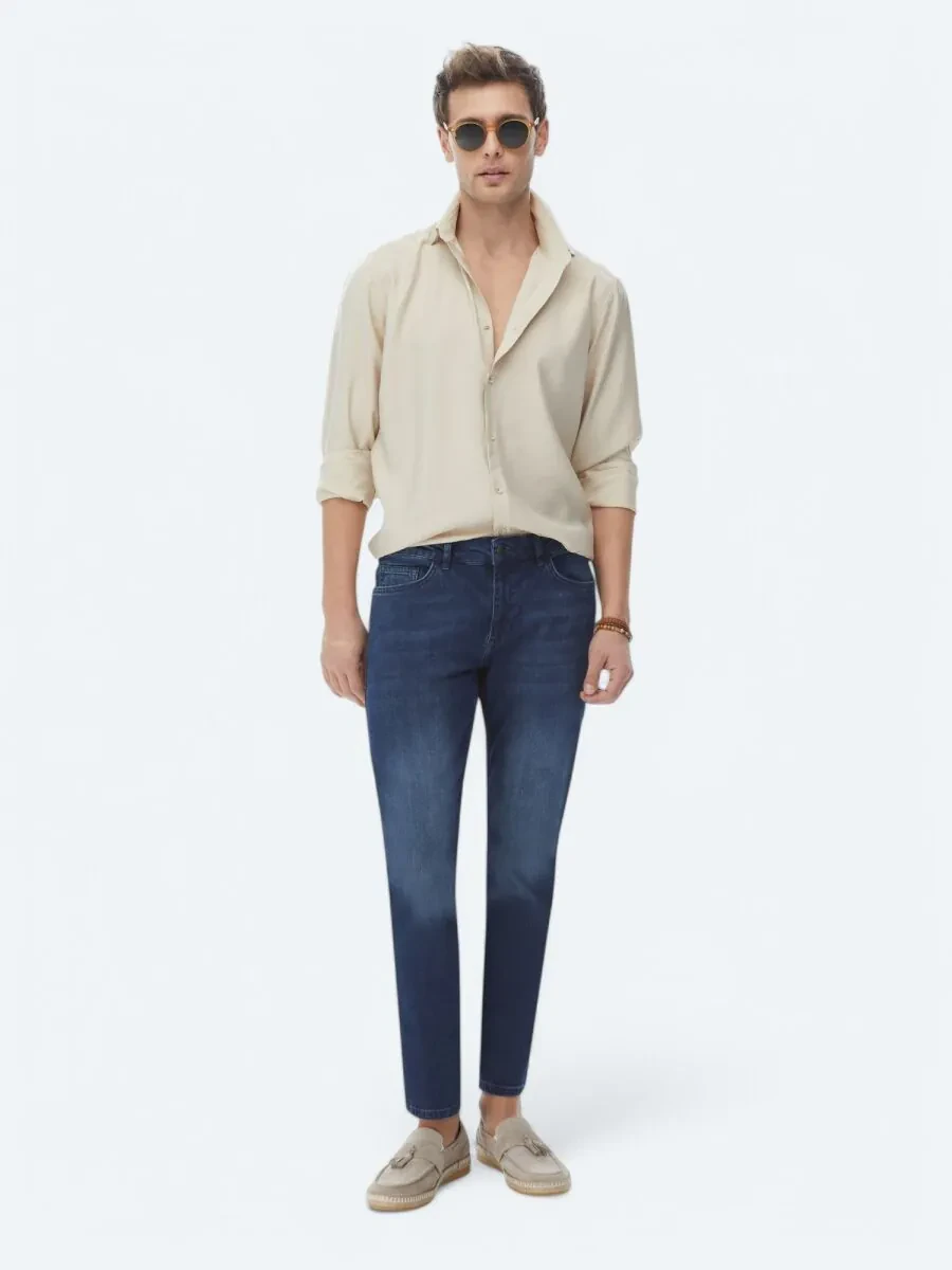 Bej Düz Regular Fit Dokuma Casual Gömlek - 3