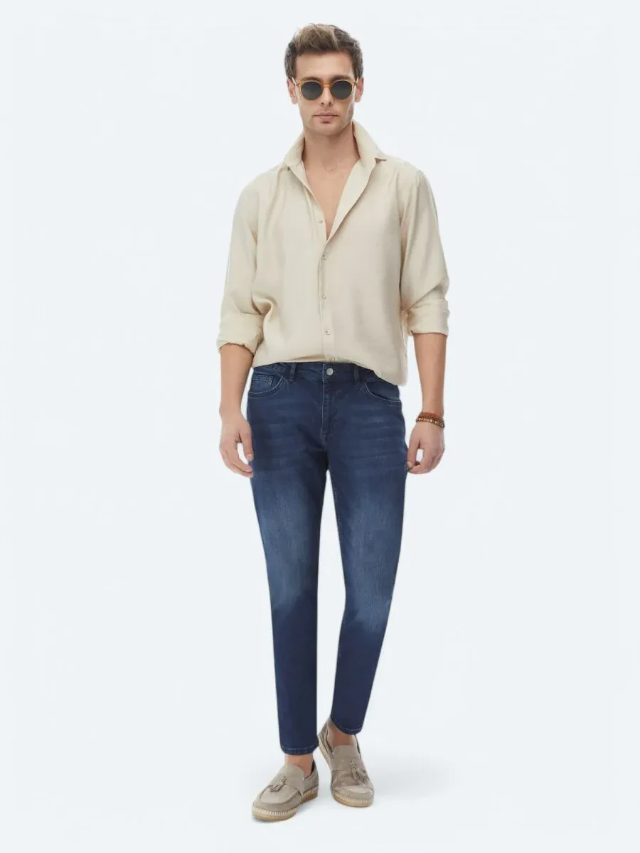 Bej Düz Regular Fit Dokuma Casual Gömlek - 7