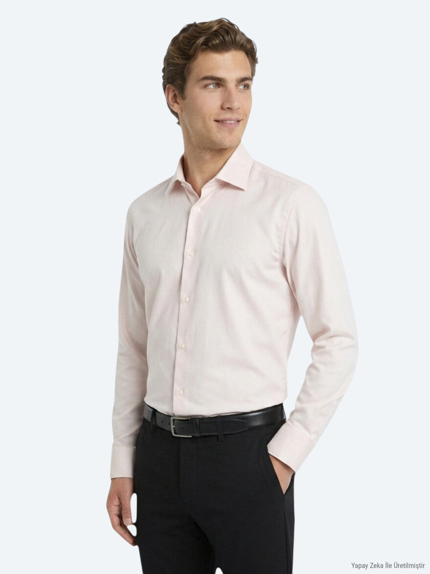 Bej Düz Regular Fit Uzun Casual Gömlek 
