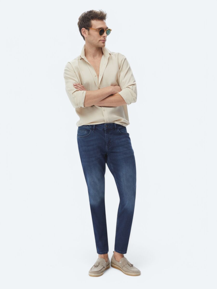 Bej Düz Regular Fit Uzun Dokuma Casual Gömlek - 5