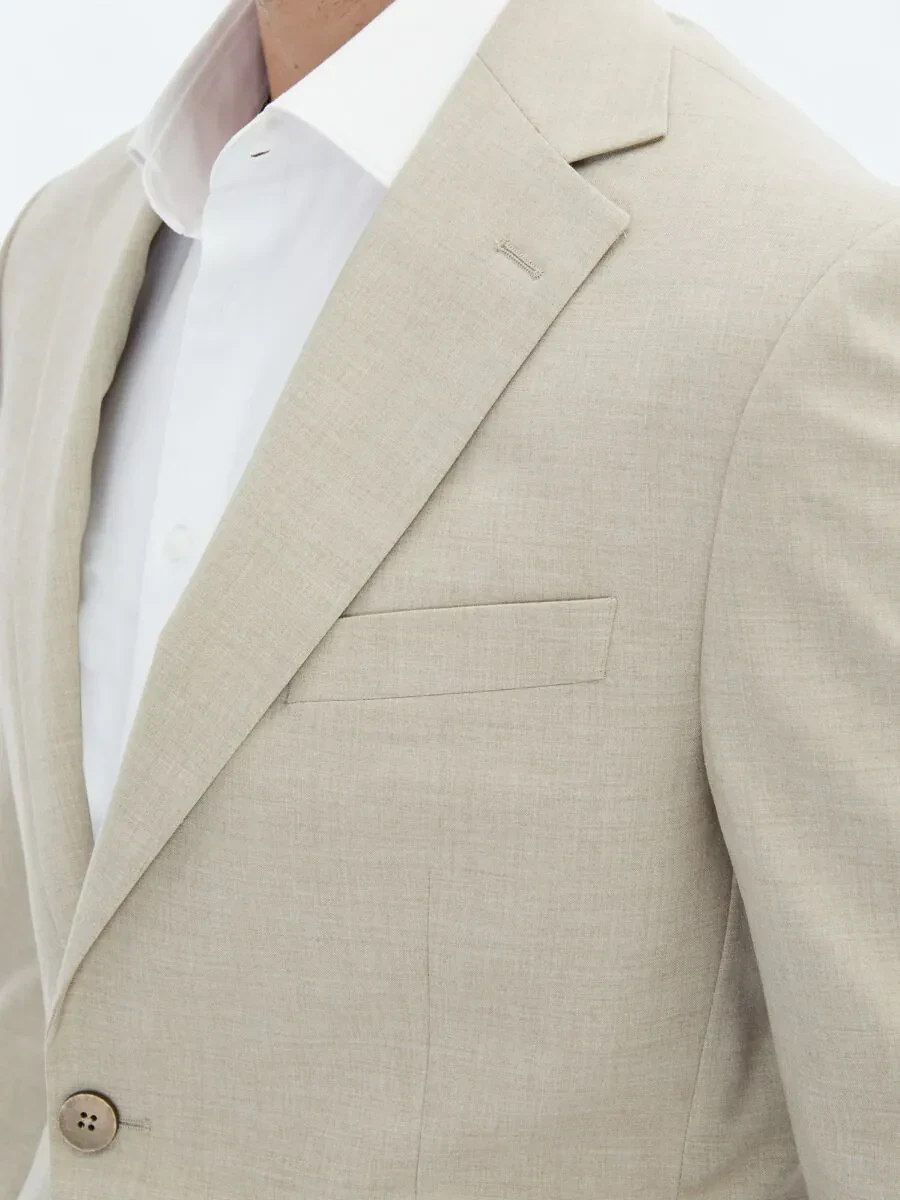 Bej Düz Slim Fit Takım Elbise - 4