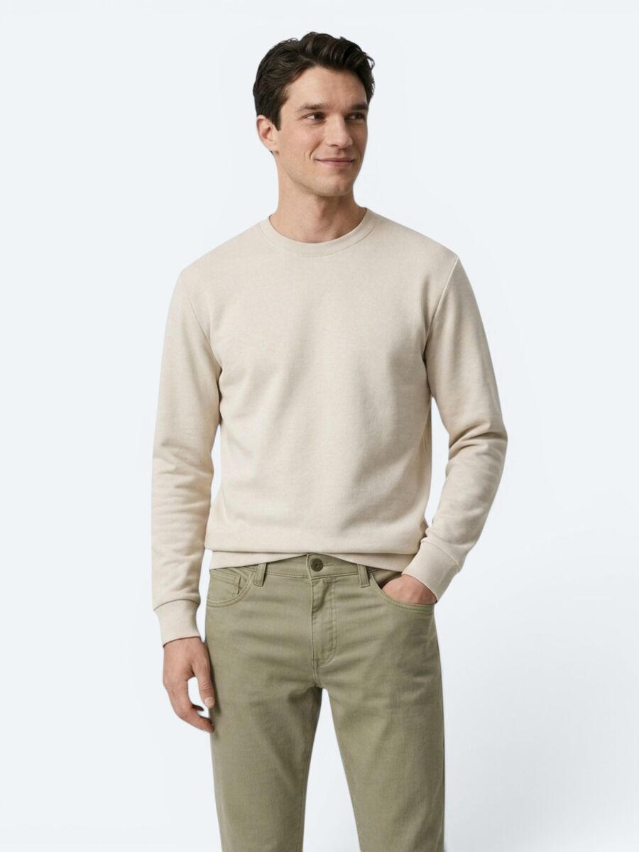 Bej Düz Sweatshırt - 3