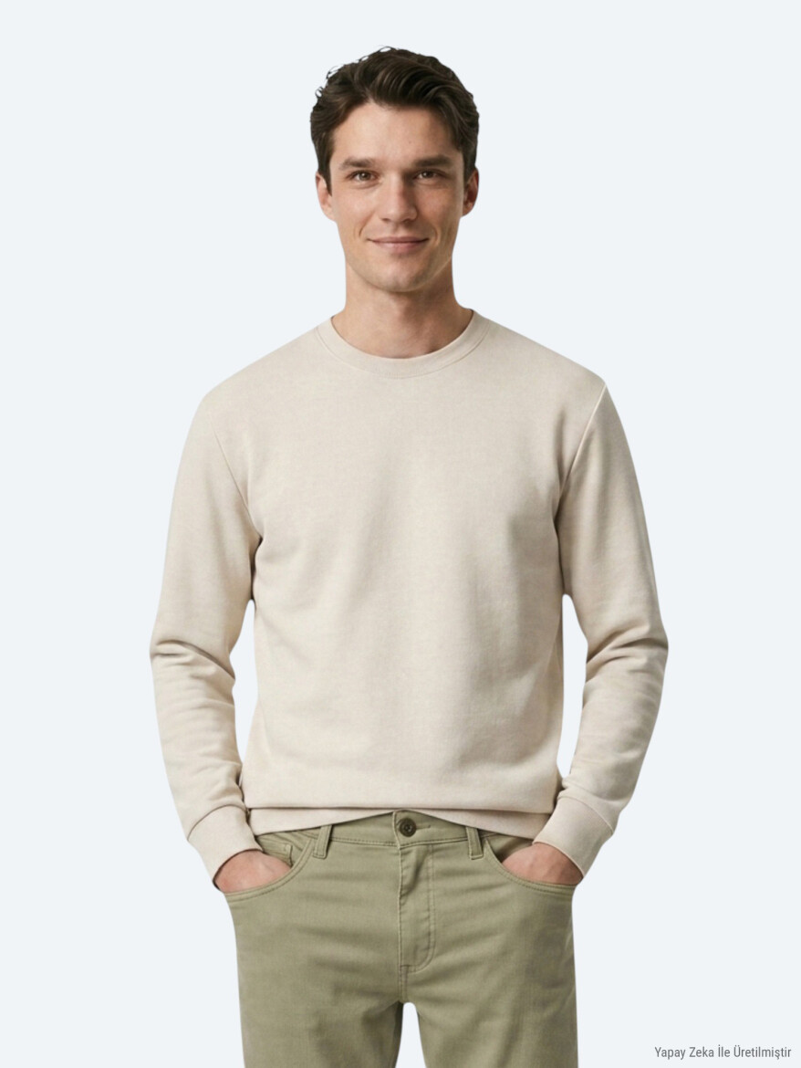Bej Düz Sweatshırt 