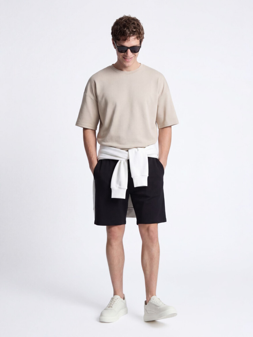 Bej Düz T-Shirt - 2