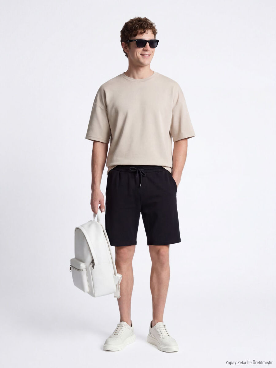 Bej Düz T-Shirt - 1